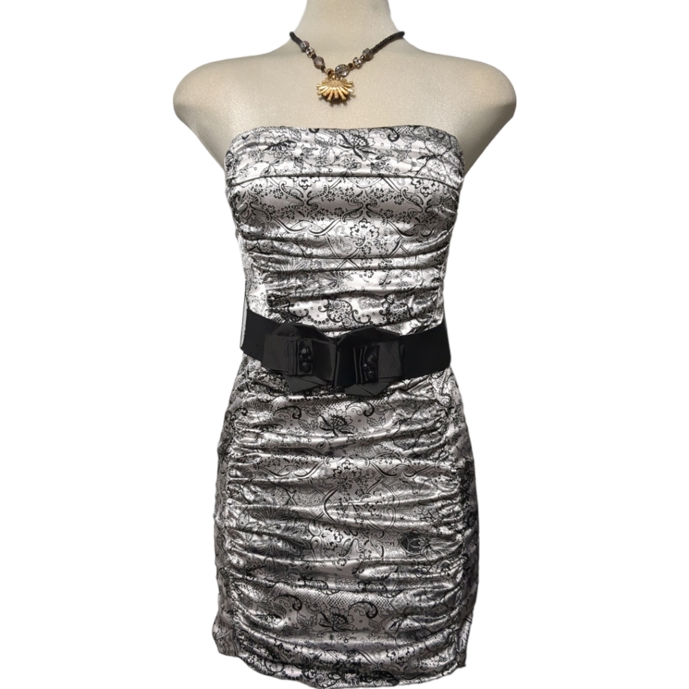 Le chateau strapless silver dress paisley pattern size xs